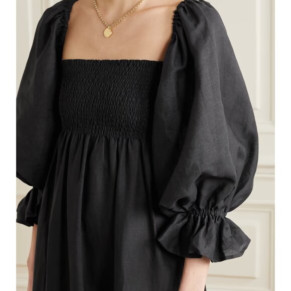 NWOT SLEEPER | Atlanta Off The Shoulder Shirred Linen Dress Black - NEVER WORN - Picture 5 of 6